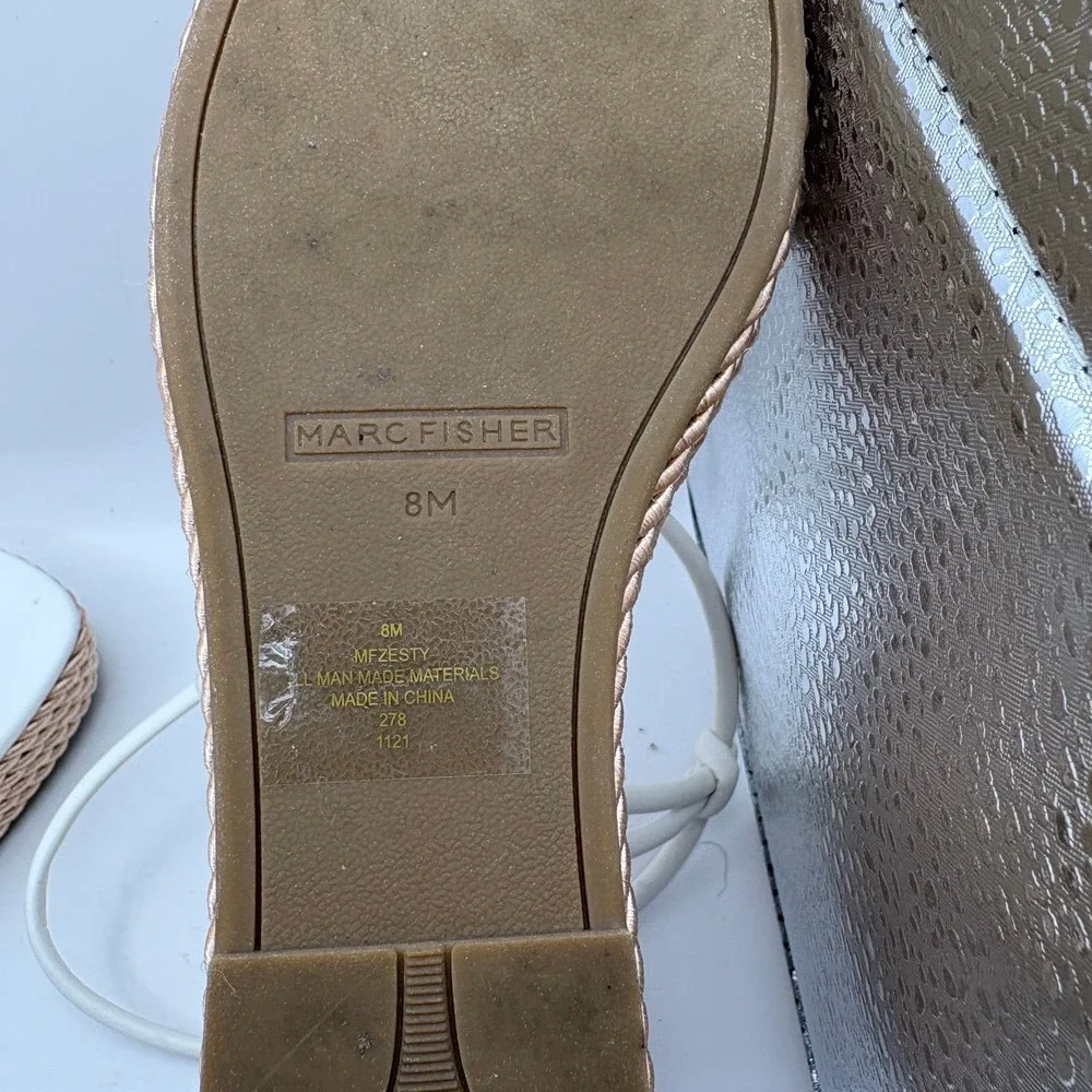 Marc Fisher Zesty White Strappy Woven Rope Platform Wedge Sandals Womens 8M